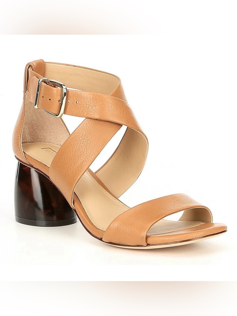 Antonio Melani Katrinna Tan Nude Heeled Sandals with Round Tortoise Block Heel